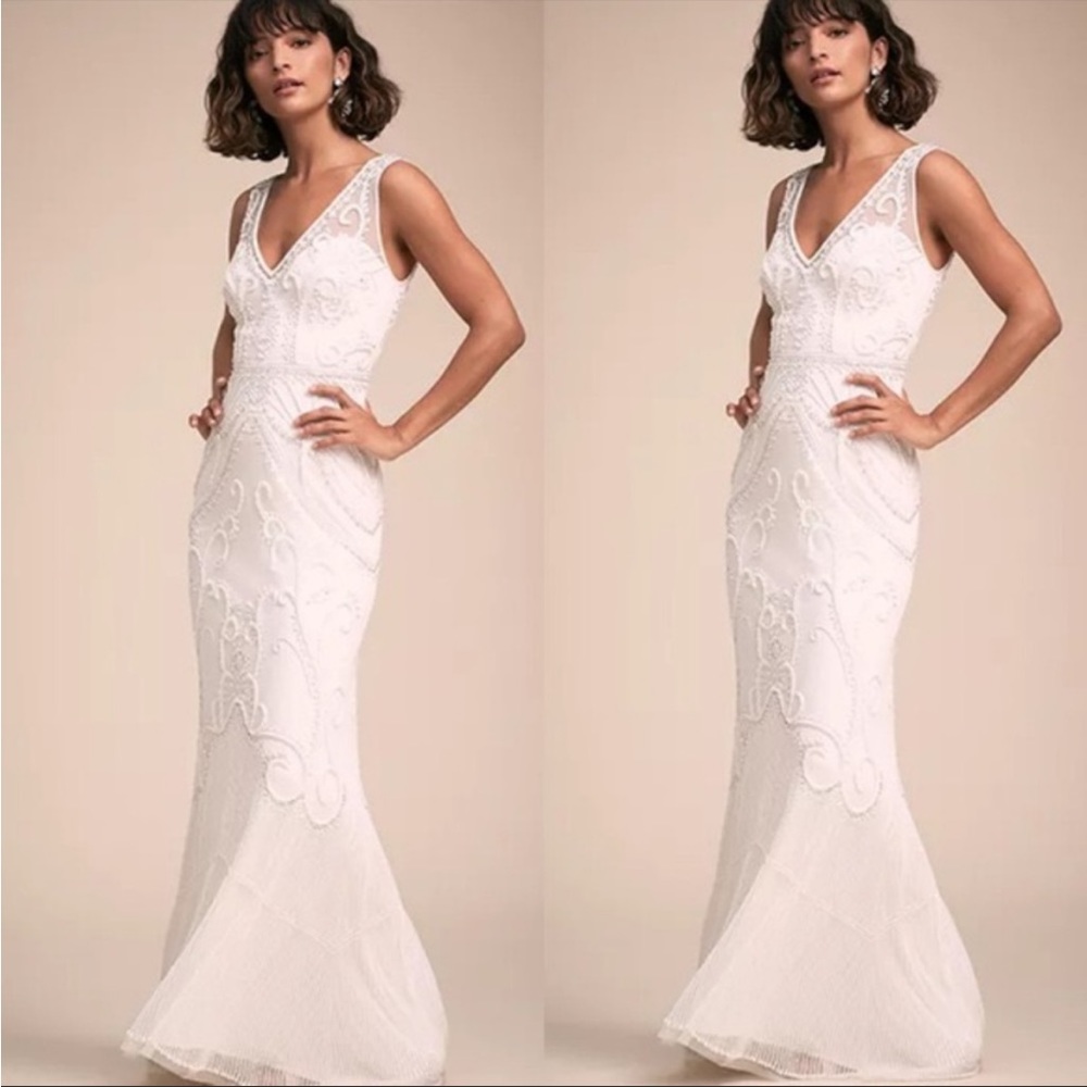 BHLDN Ivory Beaded V-Neck Wedding Gown - Picture 13 of 16